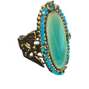 Vintage Czech Bohemian Ring Adjustable Bronze Green Lucite